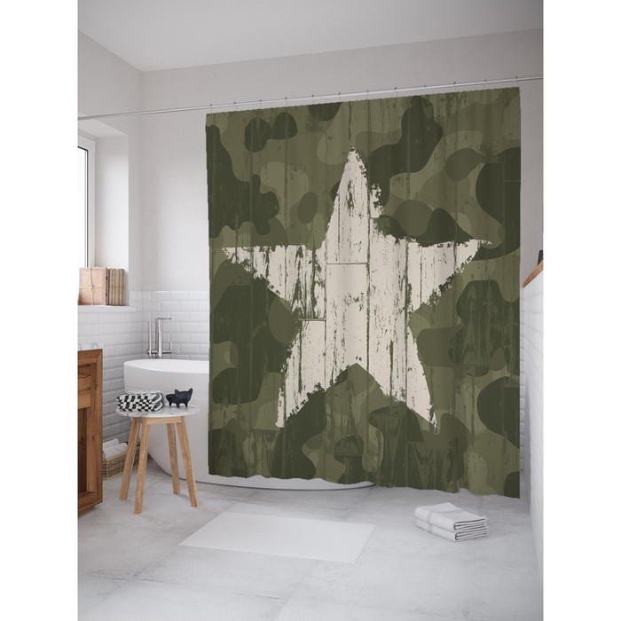 Фотоштора для ванной Magic Lady «Армейская звезда», 180х200 см, п/э 100%