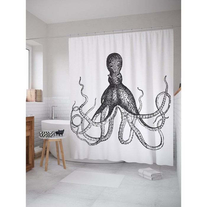 Фотоштора для ванной Magic Lady «Осьминог, царь морей», 180х200 см, п/э 100%