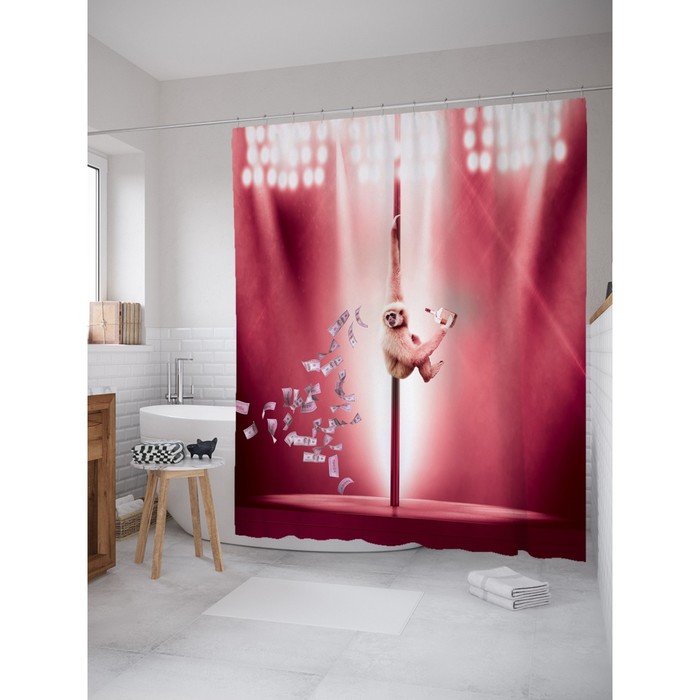 Фотоштора для ванной Magic Lady «Обезьяна, сцена, деньги, алкоголь и шест», 180х200 см, п/э 100% 2