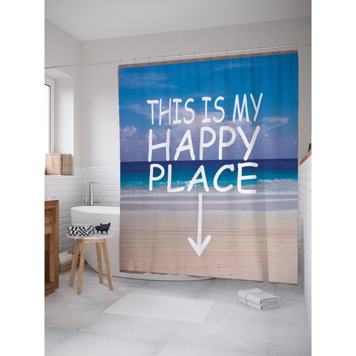 Фотоштора для ванной Magic Lady «Пляж, море, песок, счастливое место», 180х200 см, п/э 100% 206745