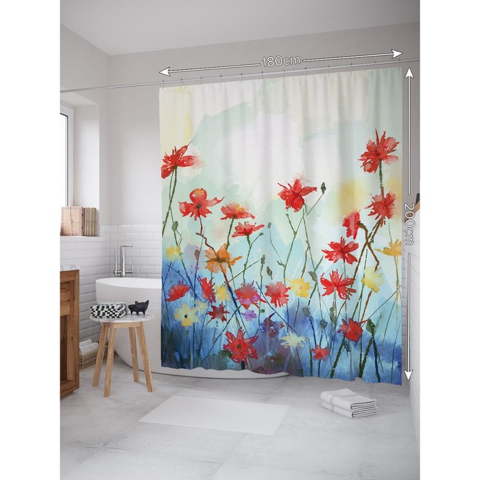 

Фотоштора для ванной JoyArty «Полевые цветы, акварель, картина», размер 180 х 200 см