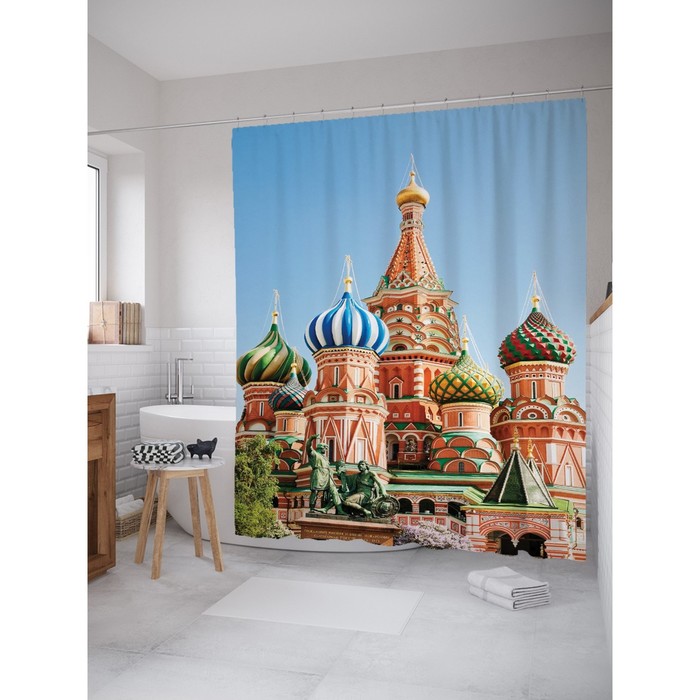 Фотоштора для ванной Magic Lady "Собор Василия Блаженного", 180х200 см, п/э 100%