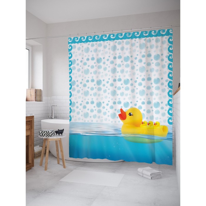 Фотоштора для ванной Magic Lady «Резиновые утята», 180х200 см, п/э 100%