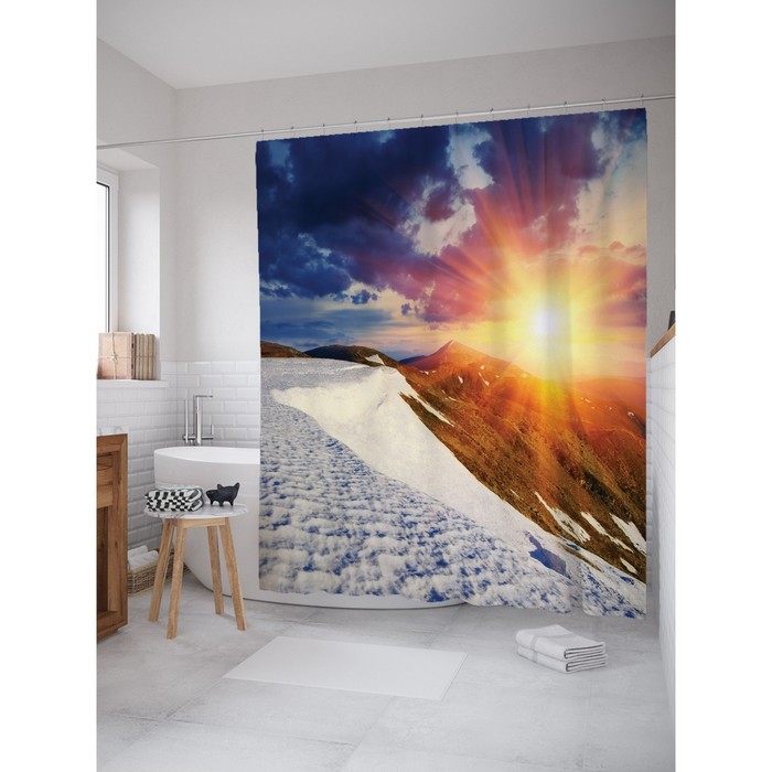 Фотоштора для ванной Magic Lady "Солнце над горами", 180х200 см, п/э 100%
