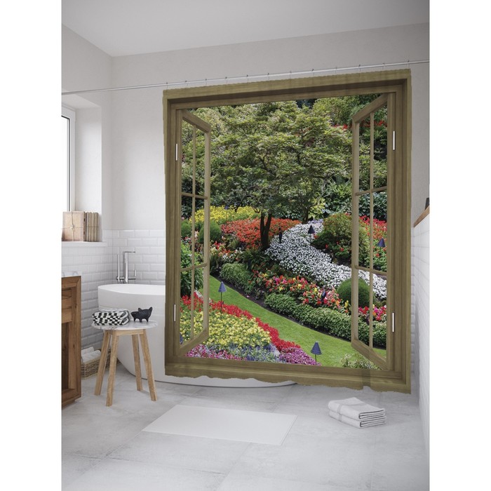 Фотоштора для ванной Magic Lady «Вид на парк возле дома», 180х200 см, п/э 100%