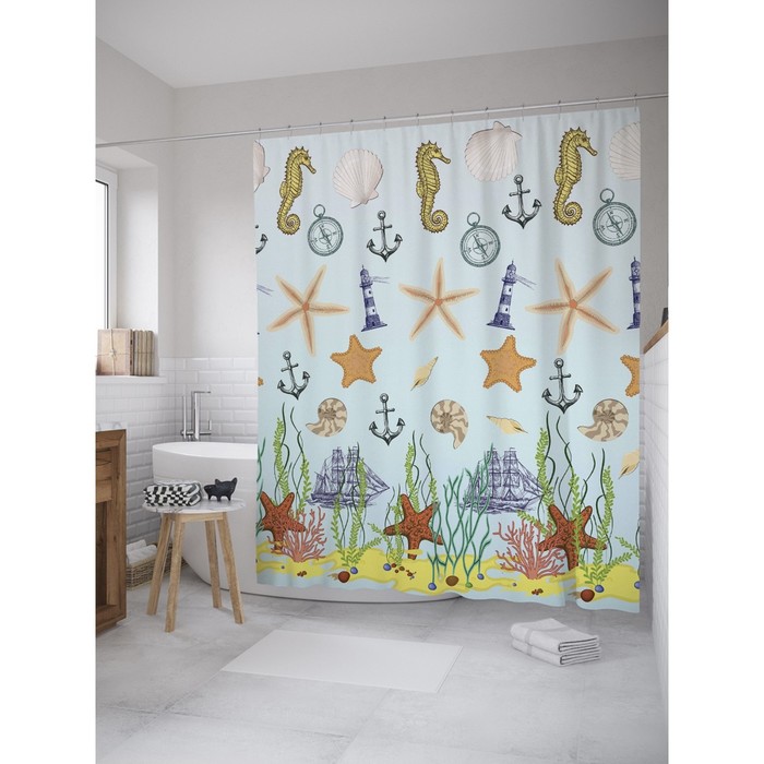 Фотоштора для ванной Magic Lady "Корабли на дне", 180х200 см, п/э 100%