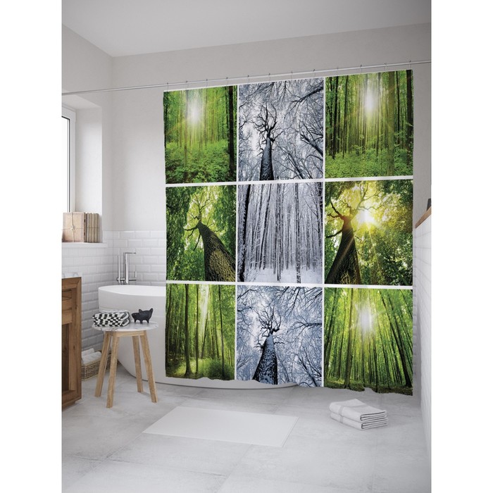 Фотоштора для ванной Magic Lady "Стволы и кроны", 180х200 см, п/э 100%