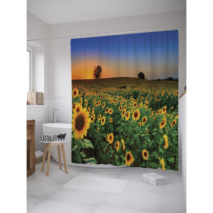 Фотоштора для ванной Magic Lady "Подсолнуховое поле", 180х200 см, п/э 100%