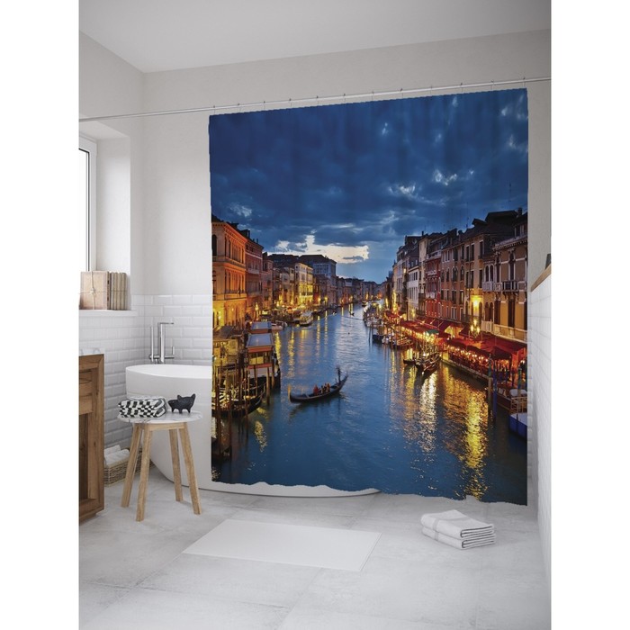 Фотоштора для ванной Magic Lady "Вечерняя Венеция", 180х200 см, п/э 100%