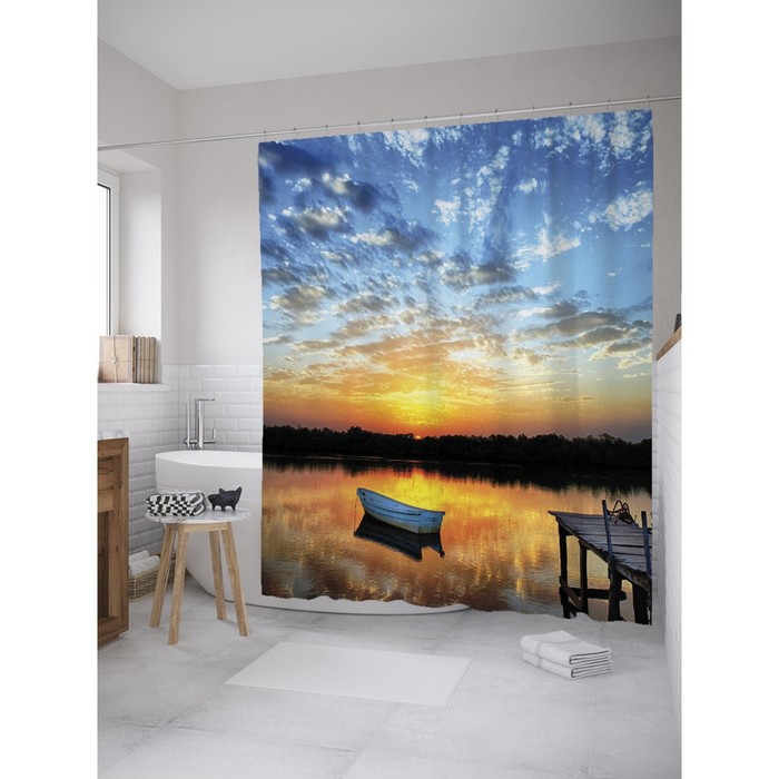 Фотоштора для ванной Magic Lady «Отдых на озере», 180х200 см, п/э 100%