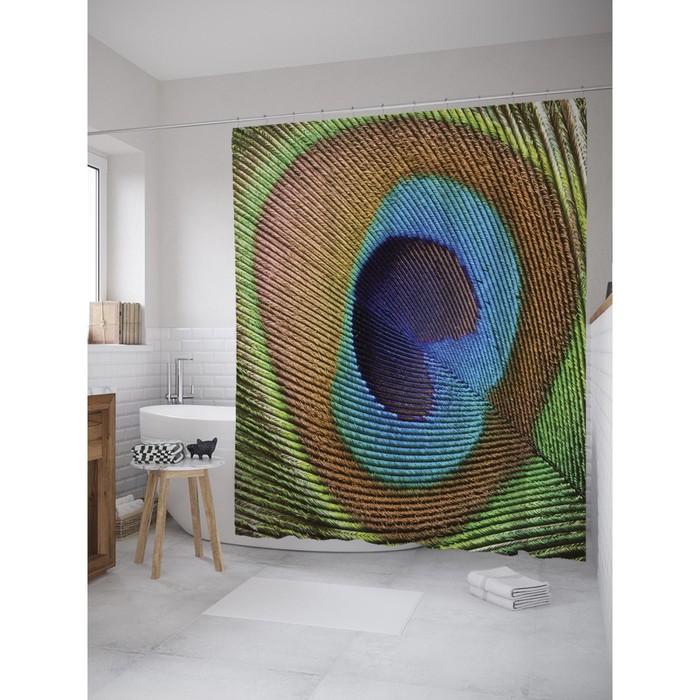 Фотоштора для ванной Magic Lady «Перо павлина», 180х200 см, п/э 100%