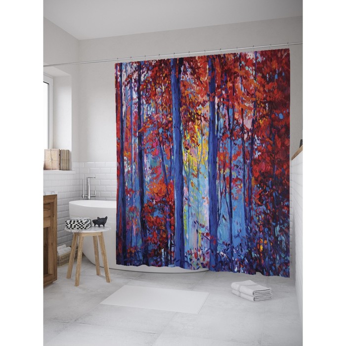 Фотоштора для ванной Magic Lady «Картина: Осенний лес на холсте», 180х200 см, п/э 100%
