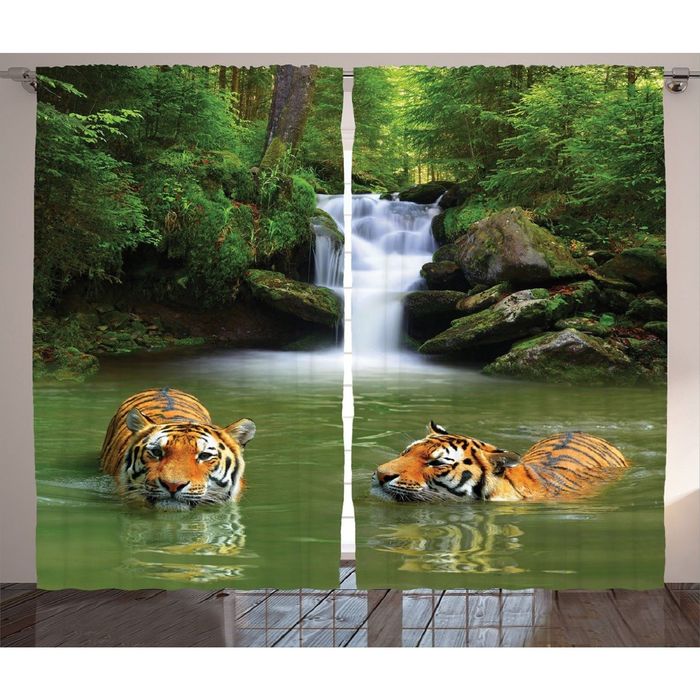 Комплект фотоштор Magic Lady "Тигры в водоёме", 145х265 см - 2 шт, п/э 100%