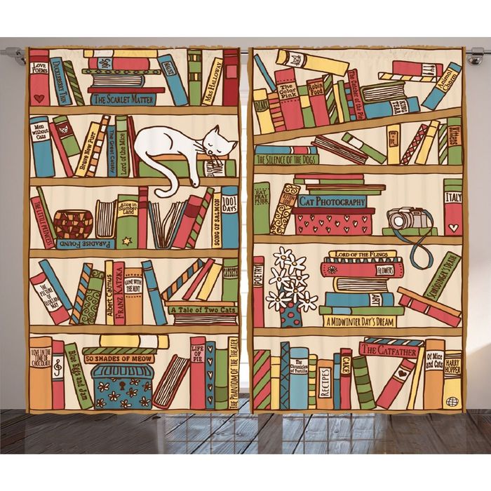 Комплект фотоштор Magic Lady "Кошка на книжной полке", 145х265 см - 2 шт, п/э 100%