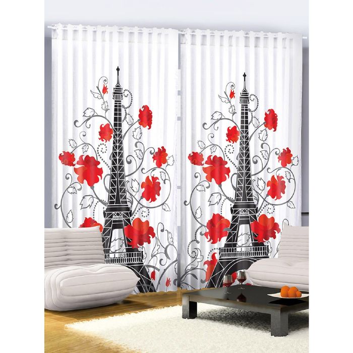 Комплект фотоштор Magic Lady "Цветы на Эйфелевой башне", 145х265 см - 2 шт, п/э 100%