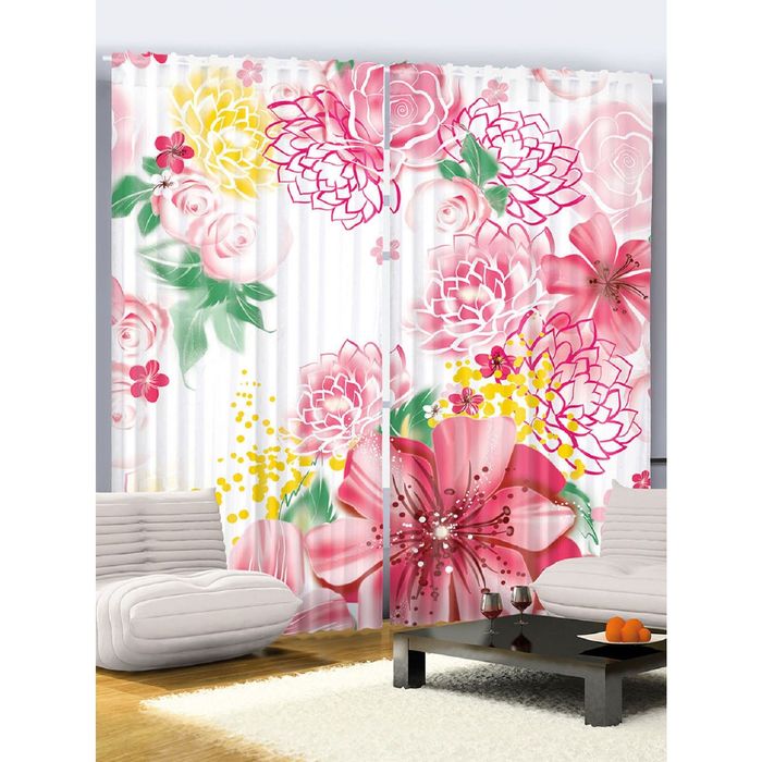 Комплект фотоштор Magic Lady «Цветы георгины, пионы», 145х265 см - 2 шт, п/э 100%