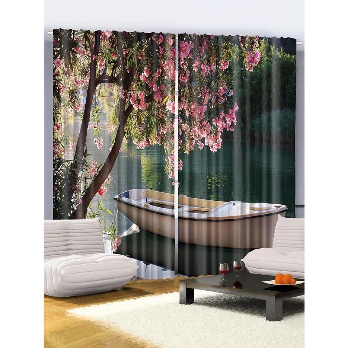 Комплект фотоштор Magic Lady "Лодка под цветущим деревом" , 145х265 см - 2 шт, п/э 100%