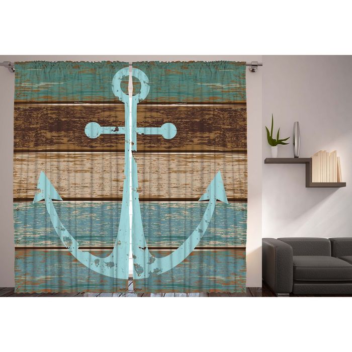 Комплект фотоштор Magic Lady "Бирюзовый якорь", 145х265 см - 2 шт, п/э 100%