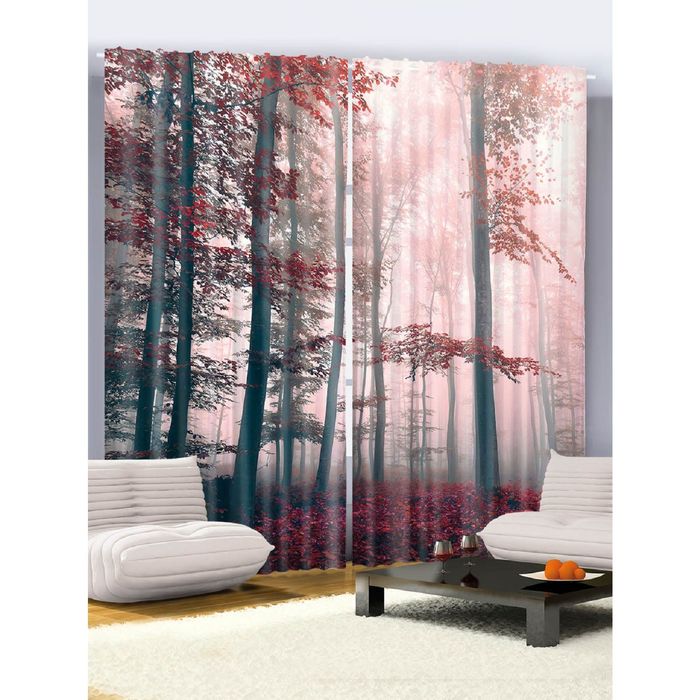 Комплект фотоштор Magic Lady "Алый лес в тумане", 145х265 см - 2 шт, п/э 100%