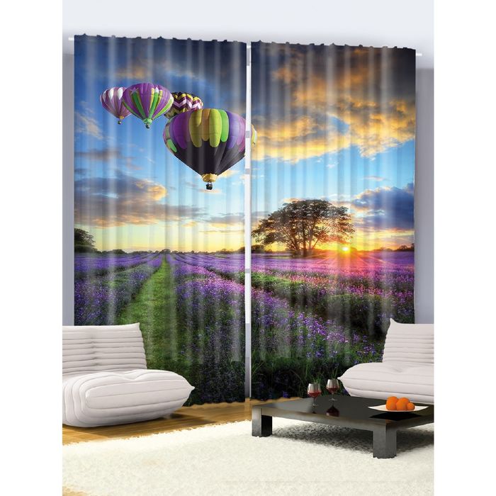 Комплект фотоштор Magic Lady "Аэростаты над цветущим полем", 145х265 см - 2 шт, п/э 100%