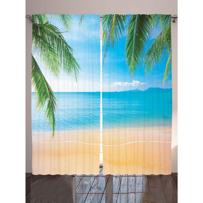 Комплект фотоштор Magic Lady "Пальмовые листья над берегом", 145х265 см - 2 шт, п/э 100%