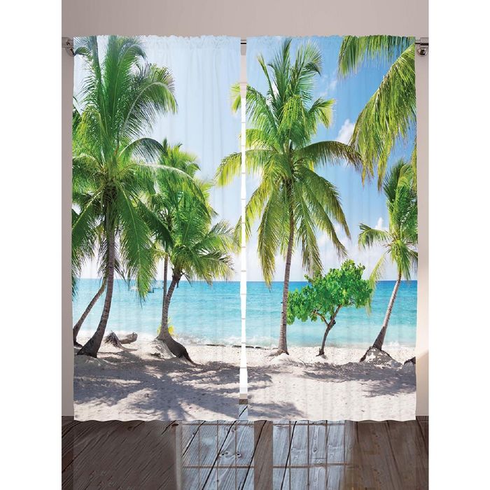 Комплект фотоштор Magic Lady «Семейный отпуск на пляже», 145х265 см - 2 шт, п/э 100%