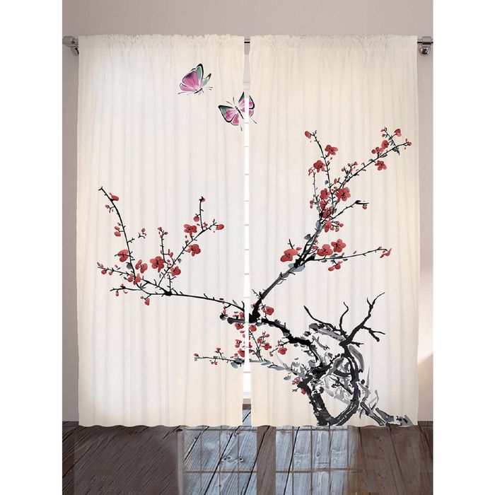 Комплект фотоштор Magic Lady "Бабочки над веткой сакуры", 145х265 см - 2 шт, п/э 100%