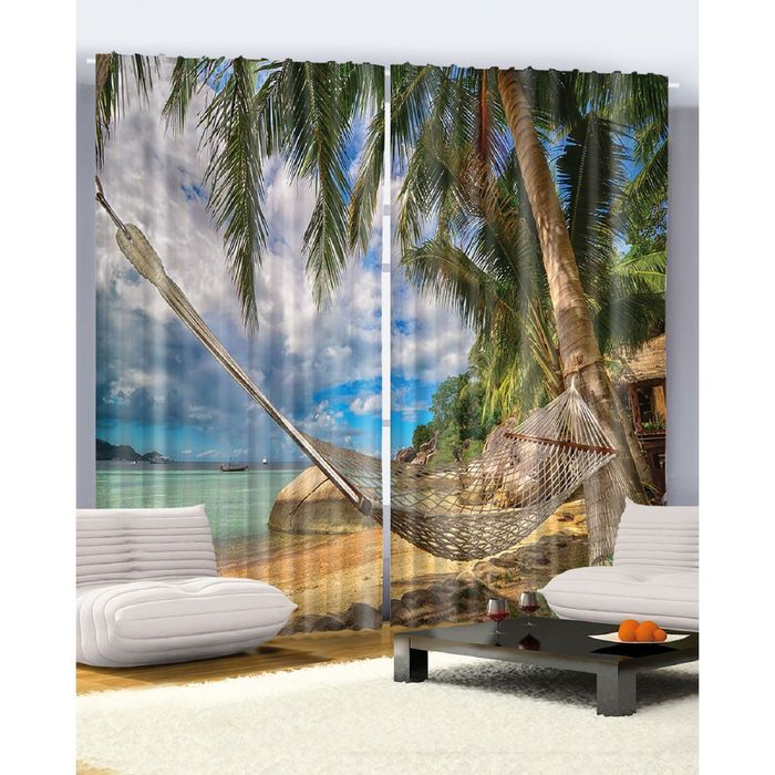 Комплект фотоштор Magic Lady «Отдых в гамаке у океана», 145х265 см - 2 шт, п/э 100%
