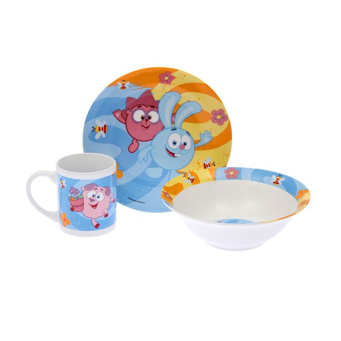 Набор "Смешарики", 3 предмета: кружка 240 мл, миска 18 см, тарелка 19 см