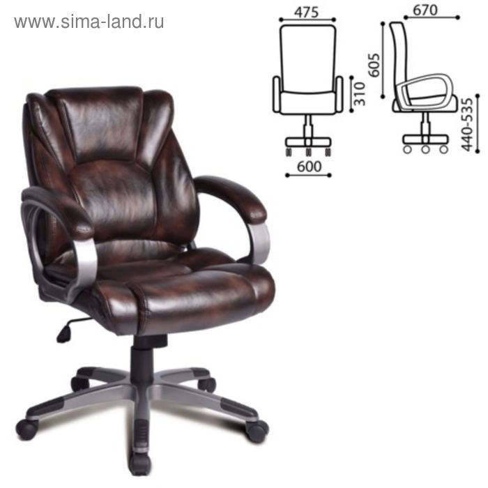 кресло офисное brabix flight ex 540 хром ткань сетка коричневое Кресло офисное BRABIX Eldorado EX-504, экокожа, коричневое