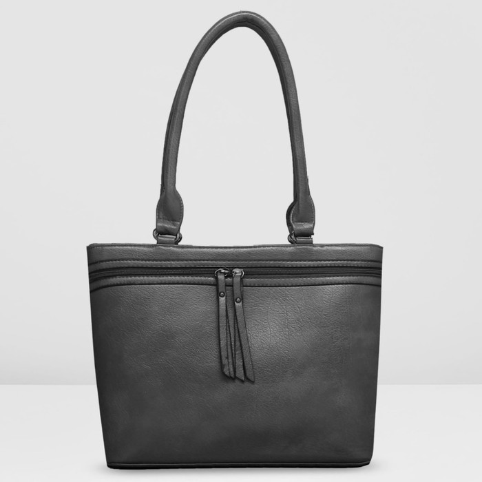 Сумка женская на молнии, 2 отдела, 2 наружных кармана, цвет тёмно-серый