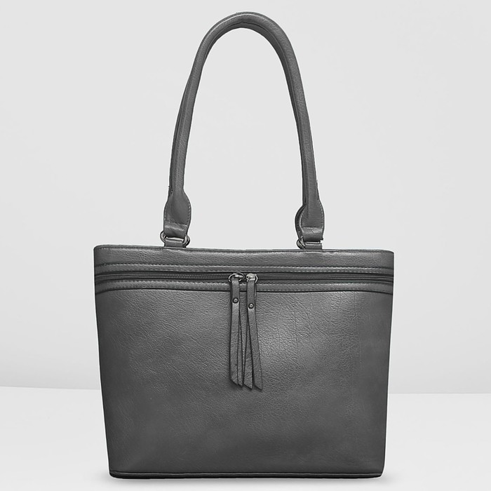 Сумка женская на молнии, 2 отдела, 2 наружных кармана, цвет серый