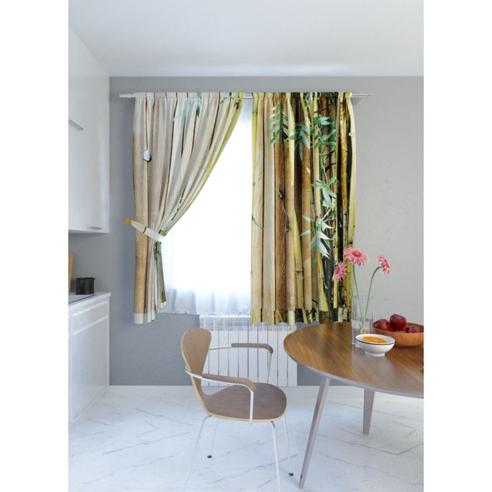 Фотошторы кухонные «Бамбук», высота 180 см, ширина 150 см-2 шт., габардин