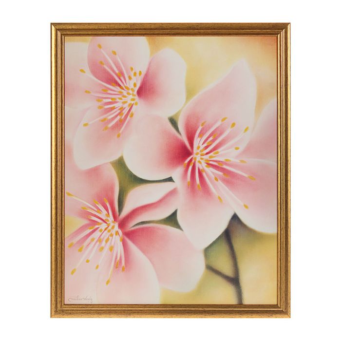 Картина "Розовые цветы на ветке"