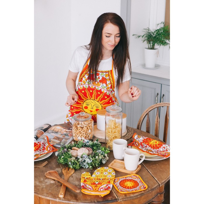 Набор "Доляна" Масленница/вид 2,: фартук 60 х 70 см, прихватка 17 х 17 см, рогожка 162 г/м²