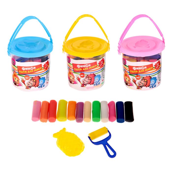 Набор теста для лепки &quot;Фиксики&quot;: 12 цветов, 90 г + формочка + валик, МИКС