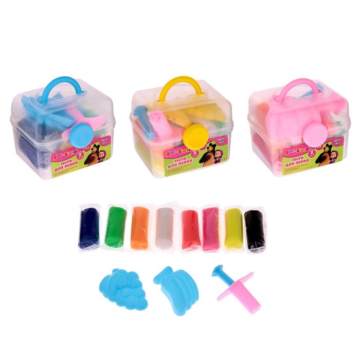 Наб теста для лепки &quot;Маша и Медведь&quot; в сундучке: 8 цветов, 135 г + 3 формочки, МИКС