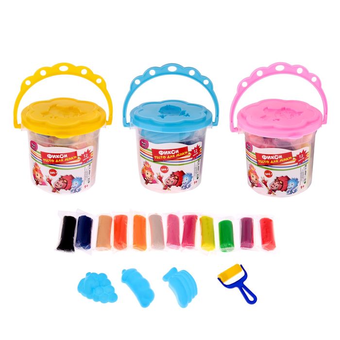 Набор теста для лепки &quot;Фиксики&quot;: 12 цветов, 204 г + формочки + валик, МИКС