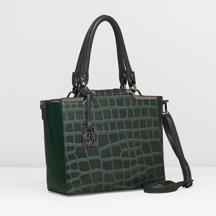 Сумка женская, 1 отдел с перегородкой, наружный карман, длинный ремень, цвет зелёный