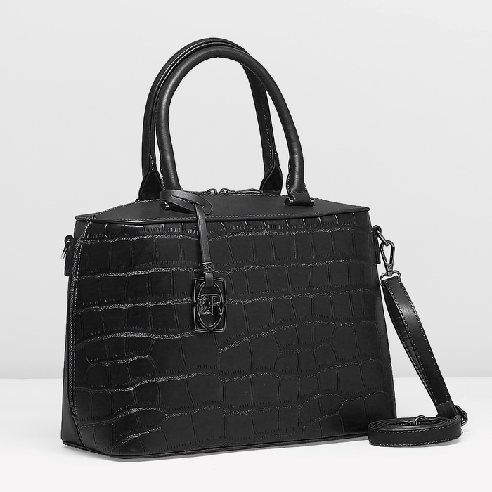 Сумка женская на молнии, 1 отдел, наружный карман, длинный ремень, цвет чёрный