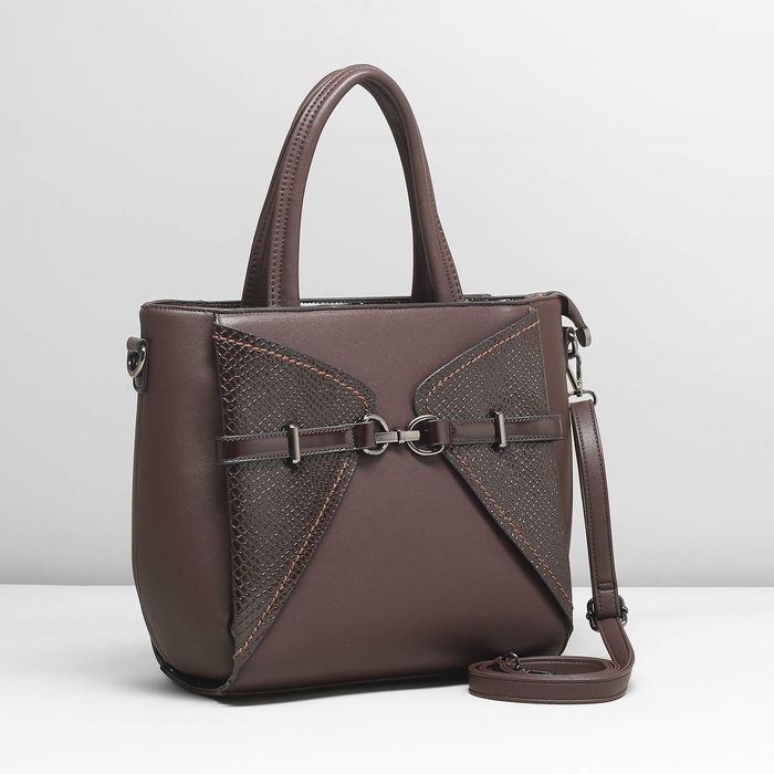 Сумка женская, 1 отдел с перегородкой, наружный карман, длинный ремень, цвет коричневый