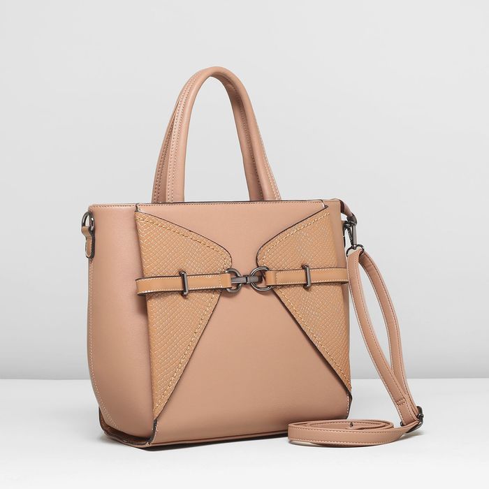 Сумка женская, 1 отдел с перегородкой, наружный карман, длинный ремень, цвет бежевый