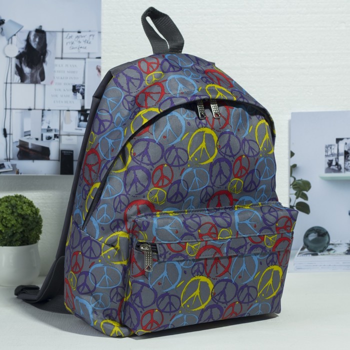 Рюкзак молодёжный, 1 отдел, наружный карман, цвет серый/разноцветный