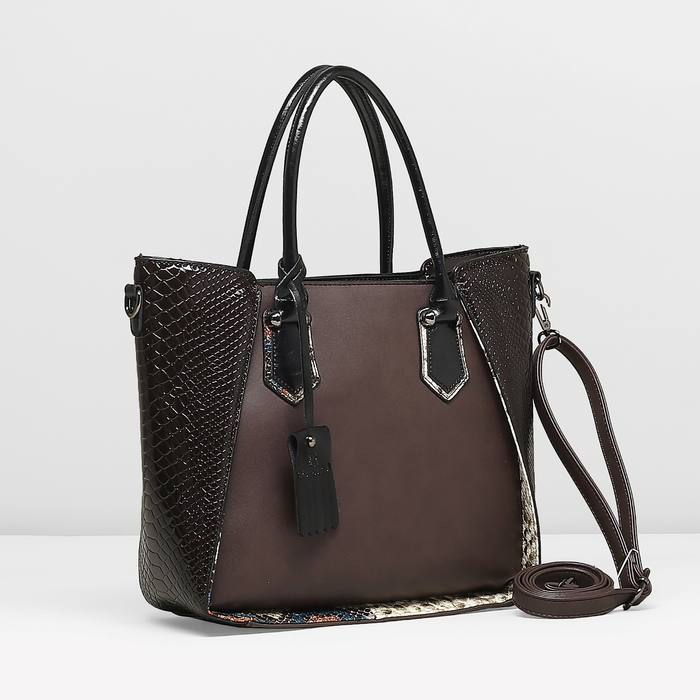 Сумка женская, 1 отдел с перегородкой, наружный карман, длинный ремень, цвет коричневый