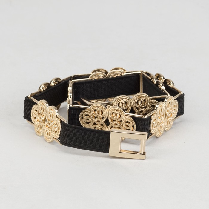 Ремень женский, ширина 1.5 см, резинка, завитки, цвет чёрный