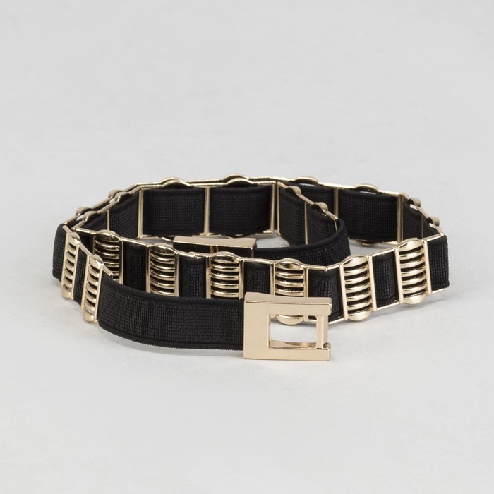 Ремень женский, ширина 1.5 см, резинка, палочки, полоски, цвет чёрный