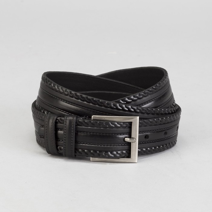 Ремень мужской, ширина 3.5 см, винт, косички, цвет чёрный