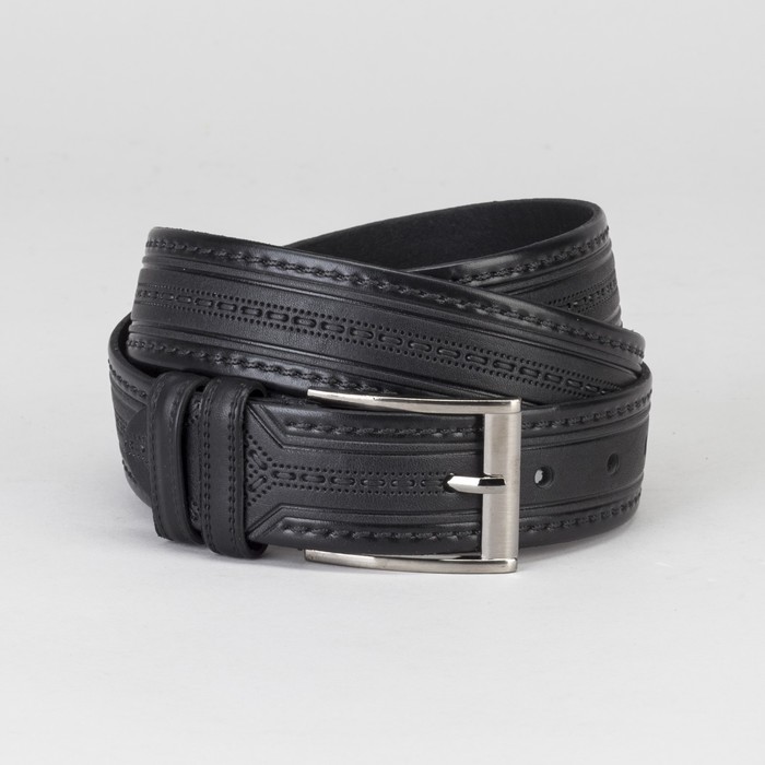 Ремень мужской, ширина 3.5 см, винт, стежки, цвет чёрный