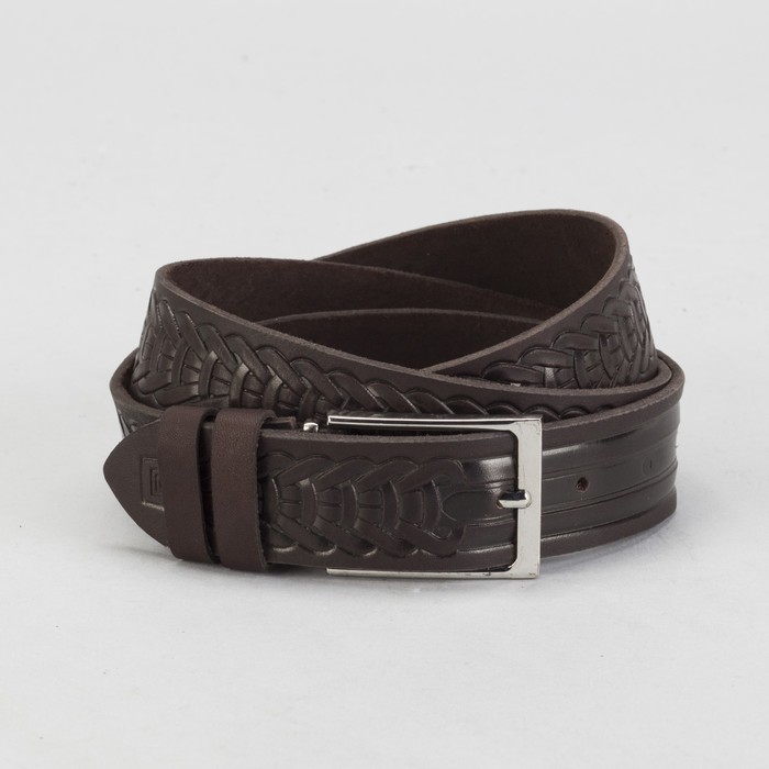 Ремень мужской, ширина 3.5 см, винт, косичка, цвет коричневый