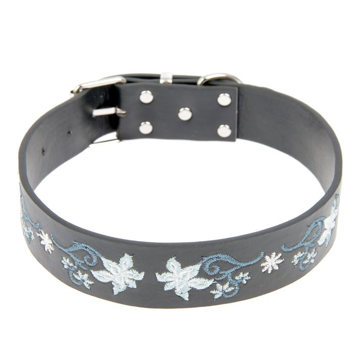 Ошейник с вышивкой "Нежные цветы", 62 х 3,5 см, черный